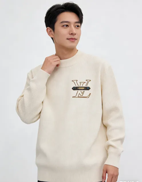 Louis Vuitton/Louis Vuitton chest old pattern leather crew neck sweater